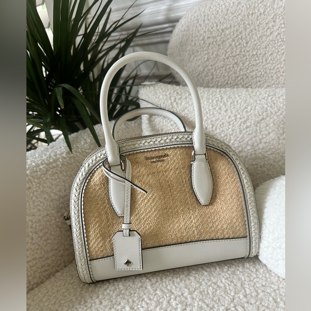 Kate Spade Reilly Straw Tan & White Satchel Dome Crossbody